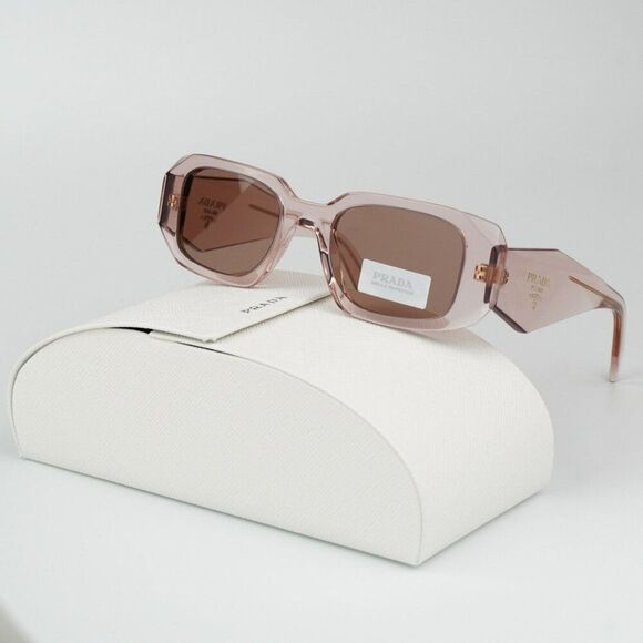 NEW Prada PR17WS 19Q10D Transparent Peach Brown Rectangle Unisex Sunglasses - Picture 2 of 12